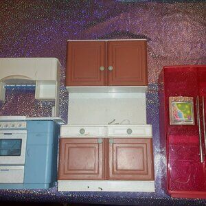 Barbie Mattel 1998 kitchen dollhouse fashion doll blue pink white furniture lot